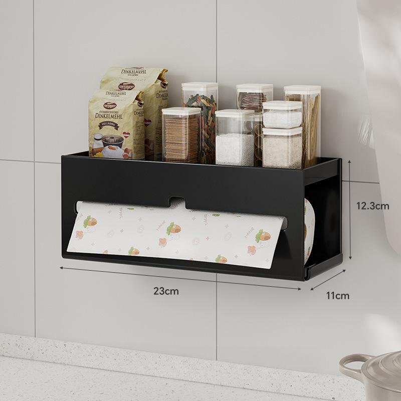 Kitchen Tissue Box Multifunction Punch-Free Wall Mount Spice Shelf Toilet Paper Phone Rack Roll Paper Removable Tissue Universal