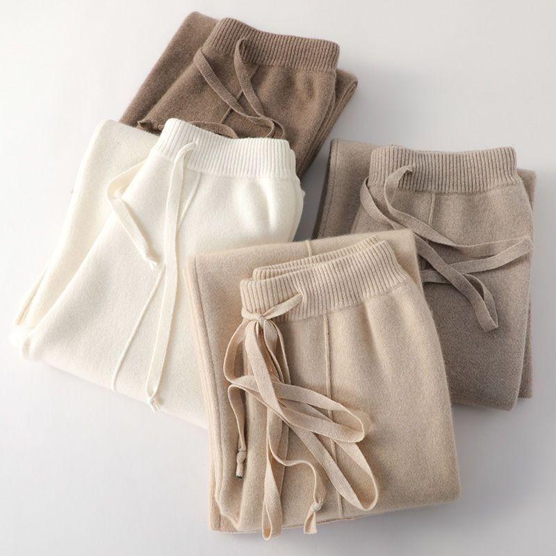 Women's Wool Wide-Leg Pants - Thickened, Loose, Casual, for Autumn/Winter