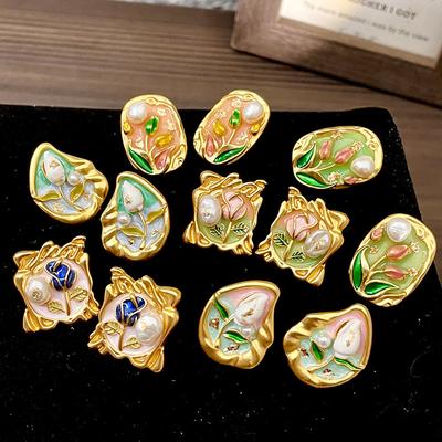 Baroque Oil Painting Earrings, Women's French Style Retro, Light Luxury, High-end Feeling Earrings, Artistic Style Earrings