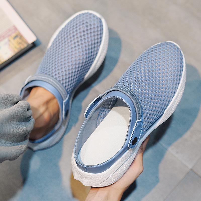 Sandals Men's Summer New Single-mesh Breathable and Lightweight Outer Wear Half-tray Sneakers Deodorant Hollowed-out Mesh Beach Shoes