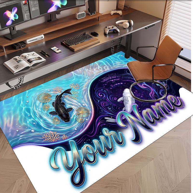 Fish Ocean Theme Soft Crystal Velvet Rug Custom Name & Text Print Non Slip Floor Rug for Bedroom Living Room
