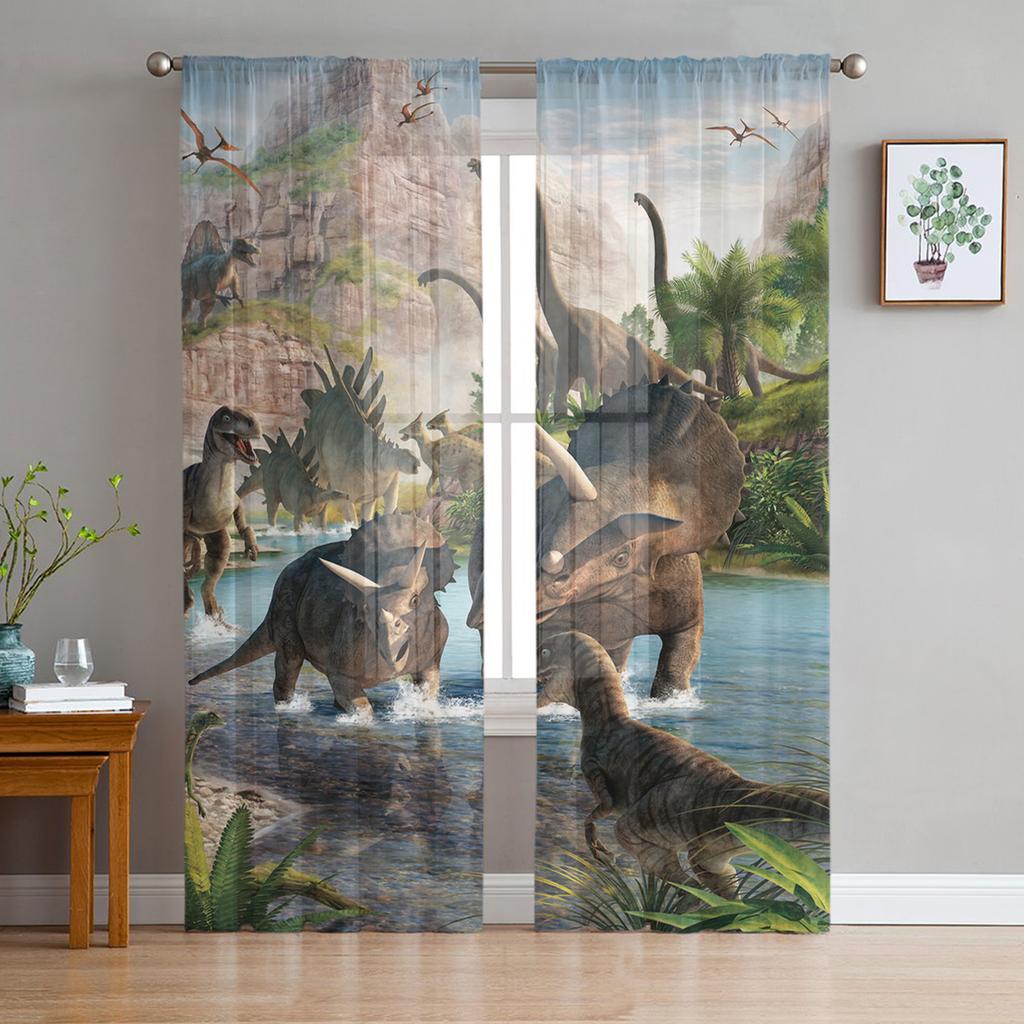 Green Forest Dinosaur Modern Curtains For Living Room Transparent Tulle Curtains Window Sheer For The Bedroom Accessories Decor