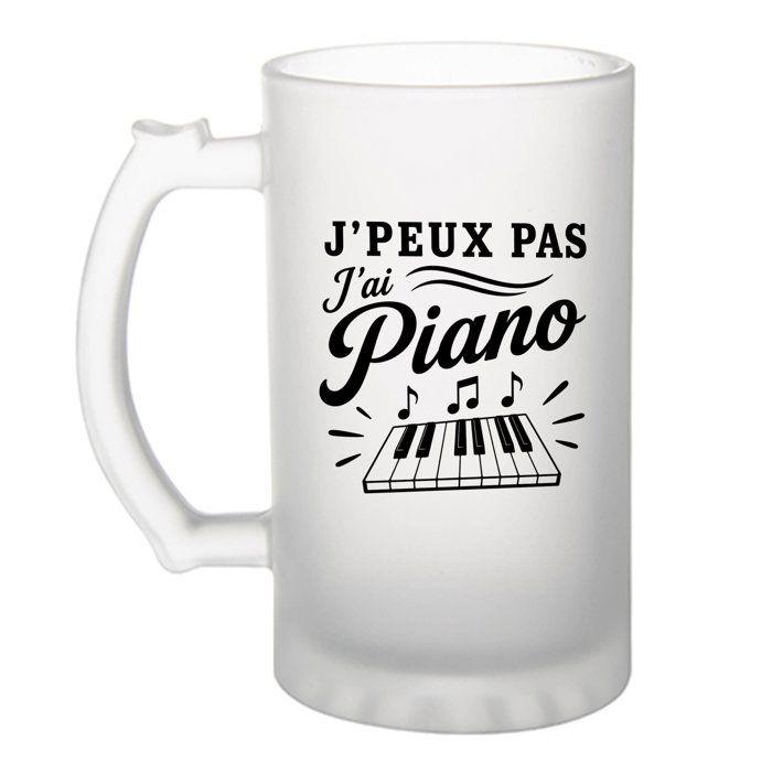 Chope à bière - PLANETEE - J'peux pas j'ai Piano (minimaliste) - Verre trempé givré - 470 ml - Impression sublimation résistante