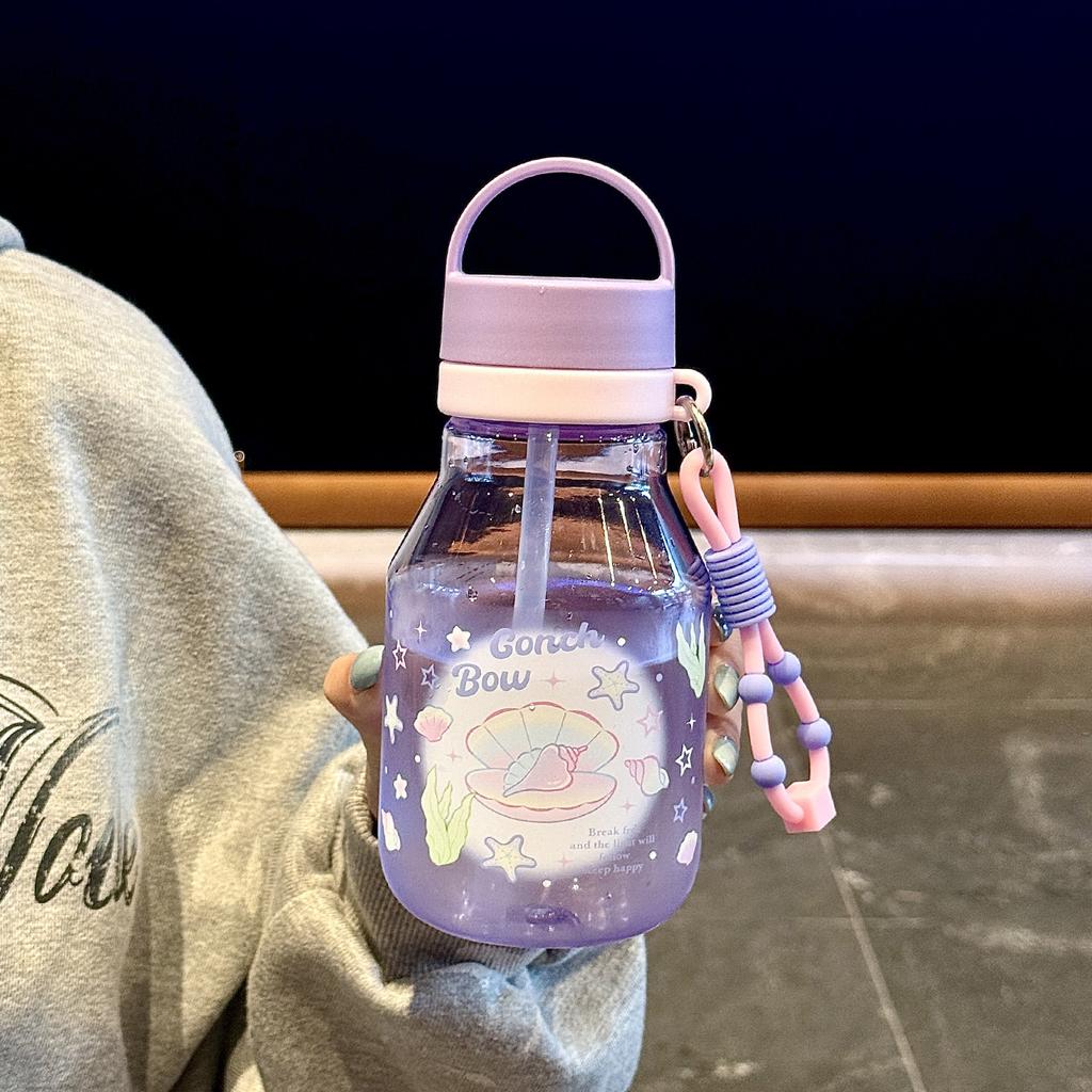 Water bottle1011 spring new high-value cute cartoon large-capacity children's straw cup portable large-capacity plastic cup