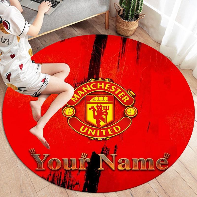 Manchester United F Custom Name Round Area Rug,Carpet Rug for Living Room Bedroom Sofa Playroom Decor,Non-slip Floor Mat