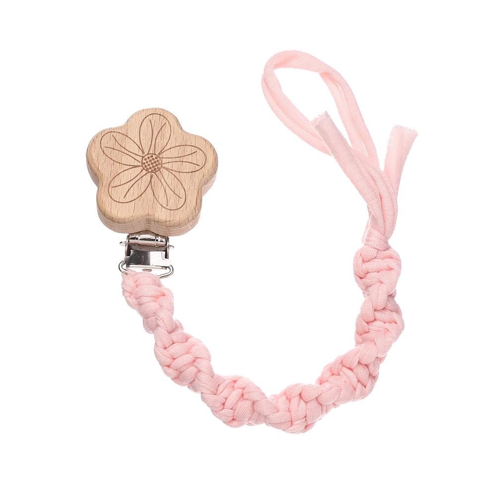 

Flower Beech Wood Clip Baby Pacifier Clip Handmade Cloth Chain Newborn Pacifiers Clips Dummy Holder Teething Toys Nipple Chains світло-рожевий колір