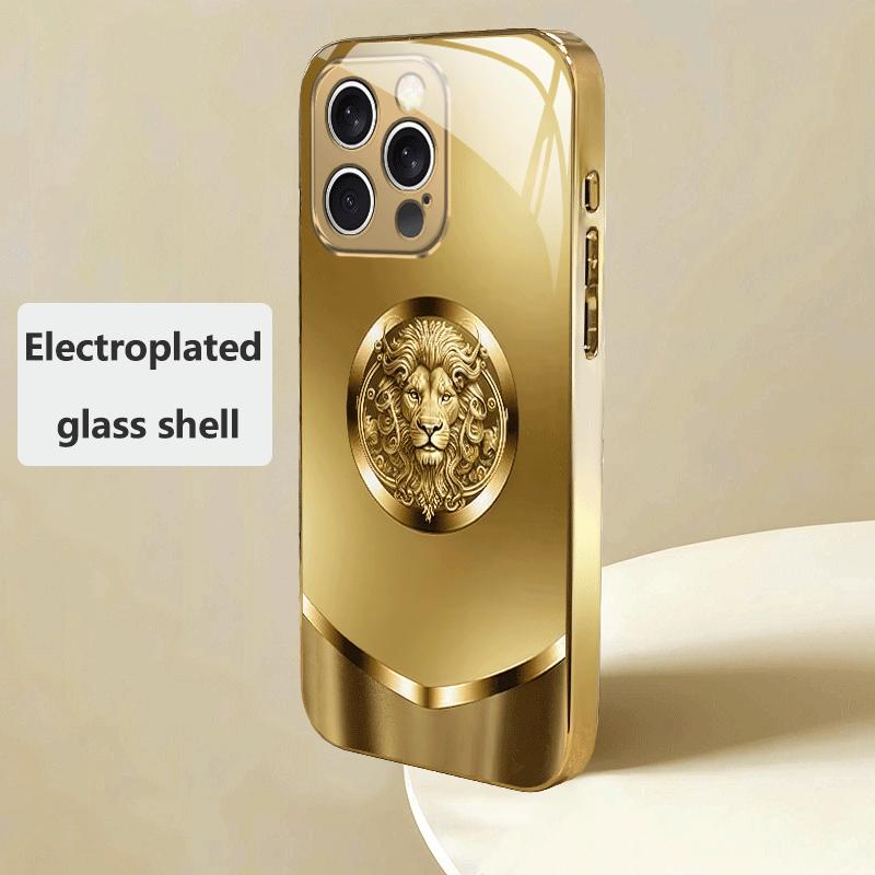 Chic Shiny Gold Lion Glass Cover fashion phone cases For iphone 17 case Glass Phone Case for iPhone 17 16 15 14 13 12pm Pro Plus