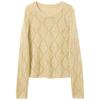 Sancai Women's Round Neck Long Sleeve Hollow Knit Sweater