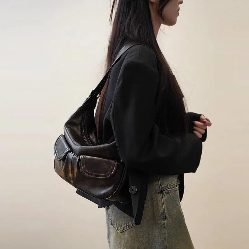 Sac à Bandoulière Pour Femme Vintage Y2K - Mini Pochette En Nylon Et PU - Style Hobo, Fermeture éclair, Bandoulière Ajustable