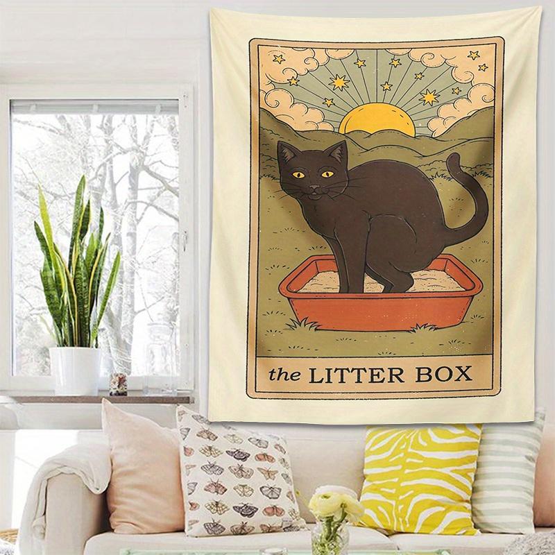 VIKAMA Настенный подвес для кошки Черный лоток для кошек Звездное небо Холм Гостиная Домик для кошки Милый питомец Декоративное искусство Настенный фон 74x94cm(29x37in)