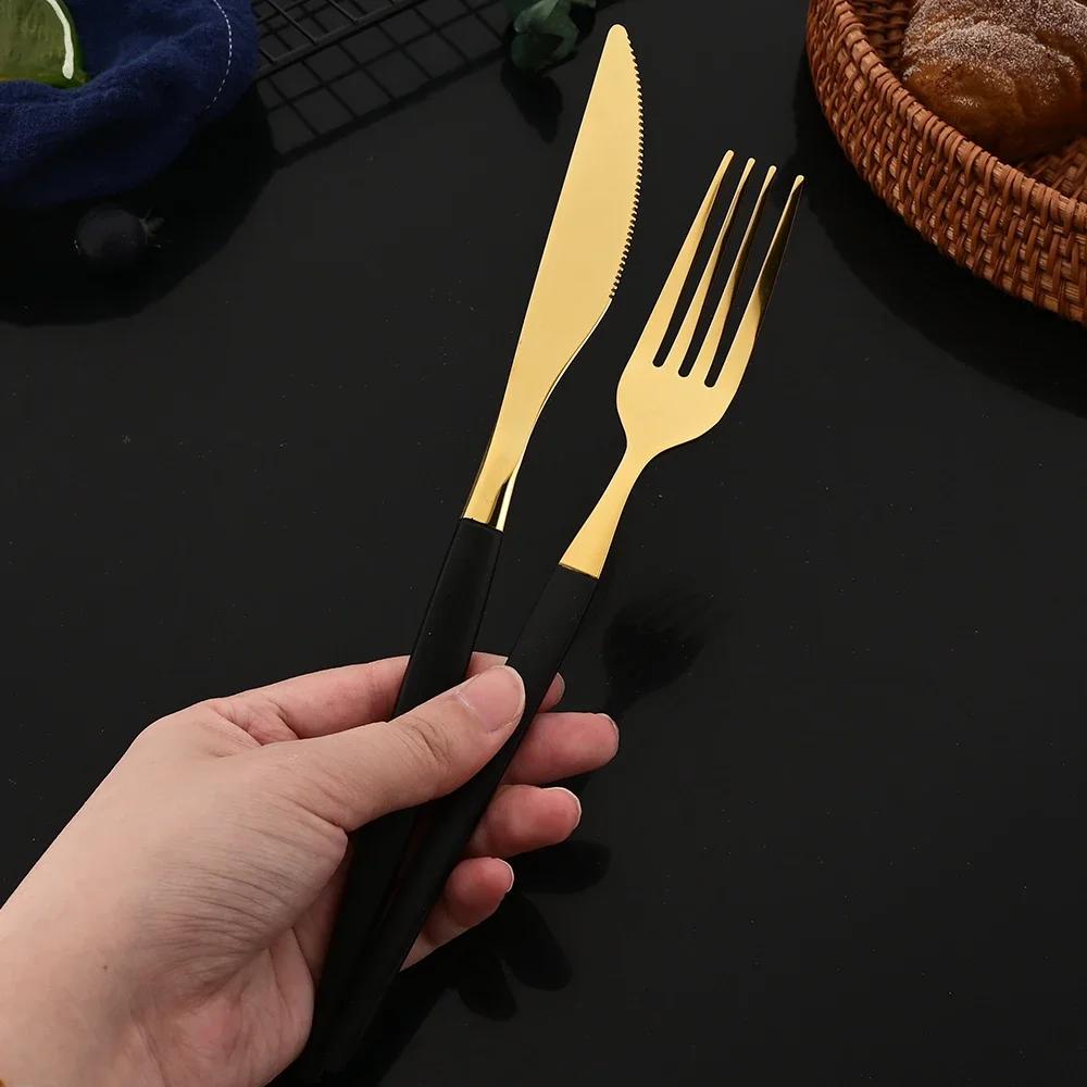 24Pcs Black Dinnerware Set Stainless Steel Tableware Knife Fork Coffee Spoon Teaspoons Cutlery Set Party Kitchen Flatware