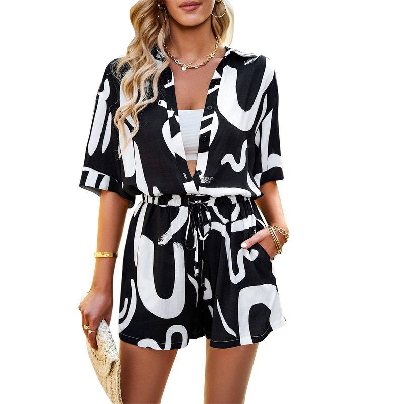 Two Piece Shorts Set Fashion Women's Printed Wear Summer Loose Casual Shirt Shorts Two-piece Set