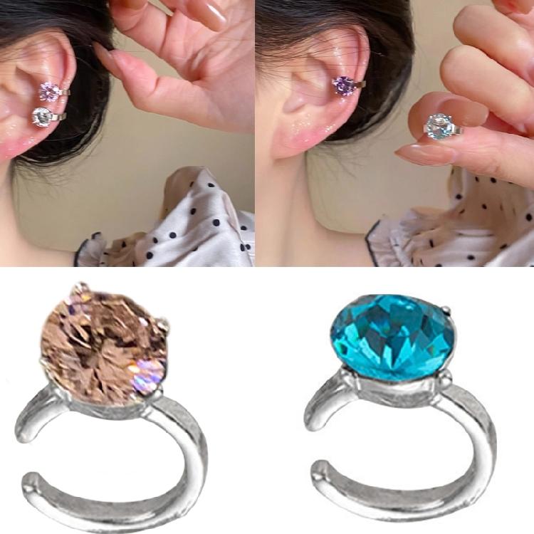 Fashionable Clip On Ear Cuff With Cubic Zirconia Stones Versatile Alloy Jewelry For Women No Piercing