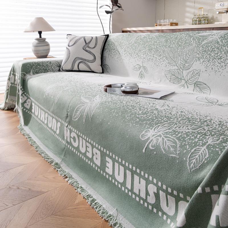 Chinese Classical Printed Chenille Sofa Cover Rural Plants and Flowers Couch Towel with Tassels Soft Anti Cat Scratch Dust Cover