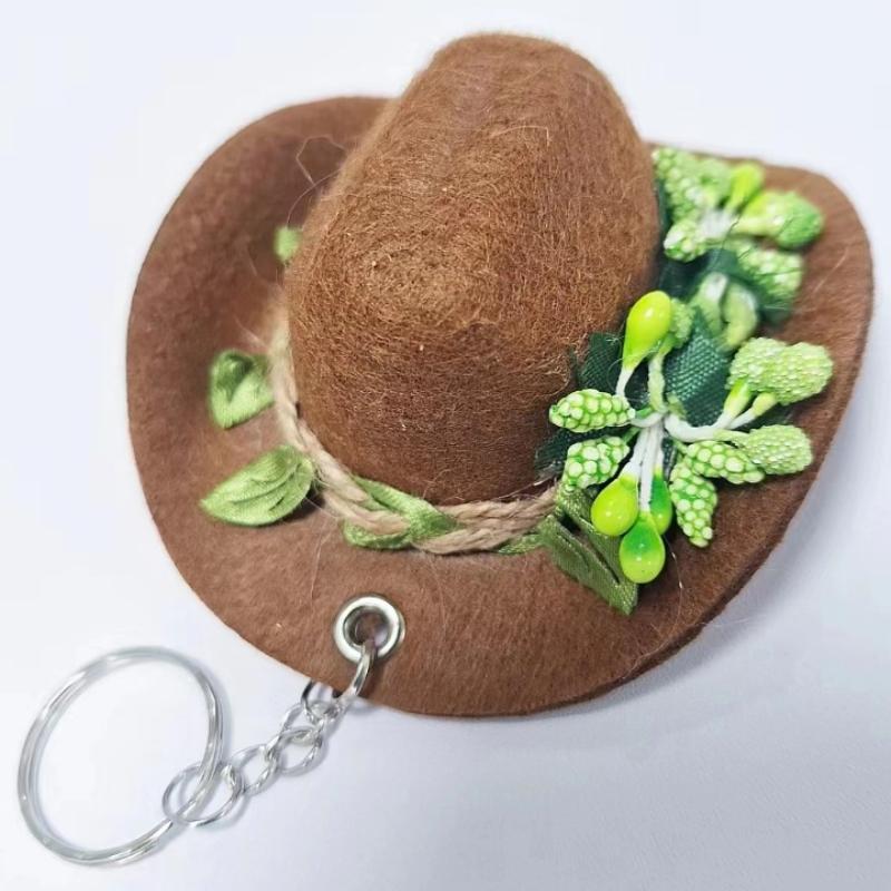 Stylish Western Cowboy Hat Keychain Pendant Durable Polyester Keyrings Portable Bag Keychains Decoration For Men Women Gift