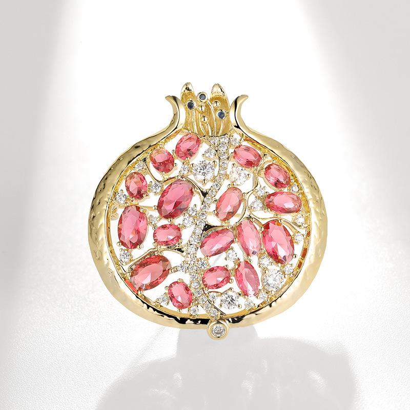 Bo Xin Yun Zircon Pomegranate Brooch: Fashionable Fruit Corsage Suit Accessory Gift Pin