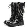Men Fashion Motorcycle Boots Mid-Calf Breathable Combat Boots Gothic Belt Punk Boots Men Shoes Hightop Casual Steel Toe Shoes