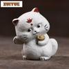Yixing Zisha Ingot Cute Fortune Cat Tea Pet Vintage Fish Tank Landscaping Tea Figurine Play Toys Tea Statue Ornaments Supplies