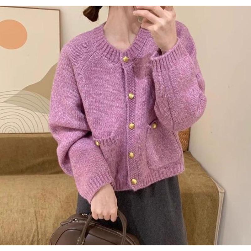 

Осень и зима новая мода кардиган куртка с золотыми пуговицами повседневный универсальный милый топ тонкая темпераментная рубашка женская XXL светло-фиолетовый
