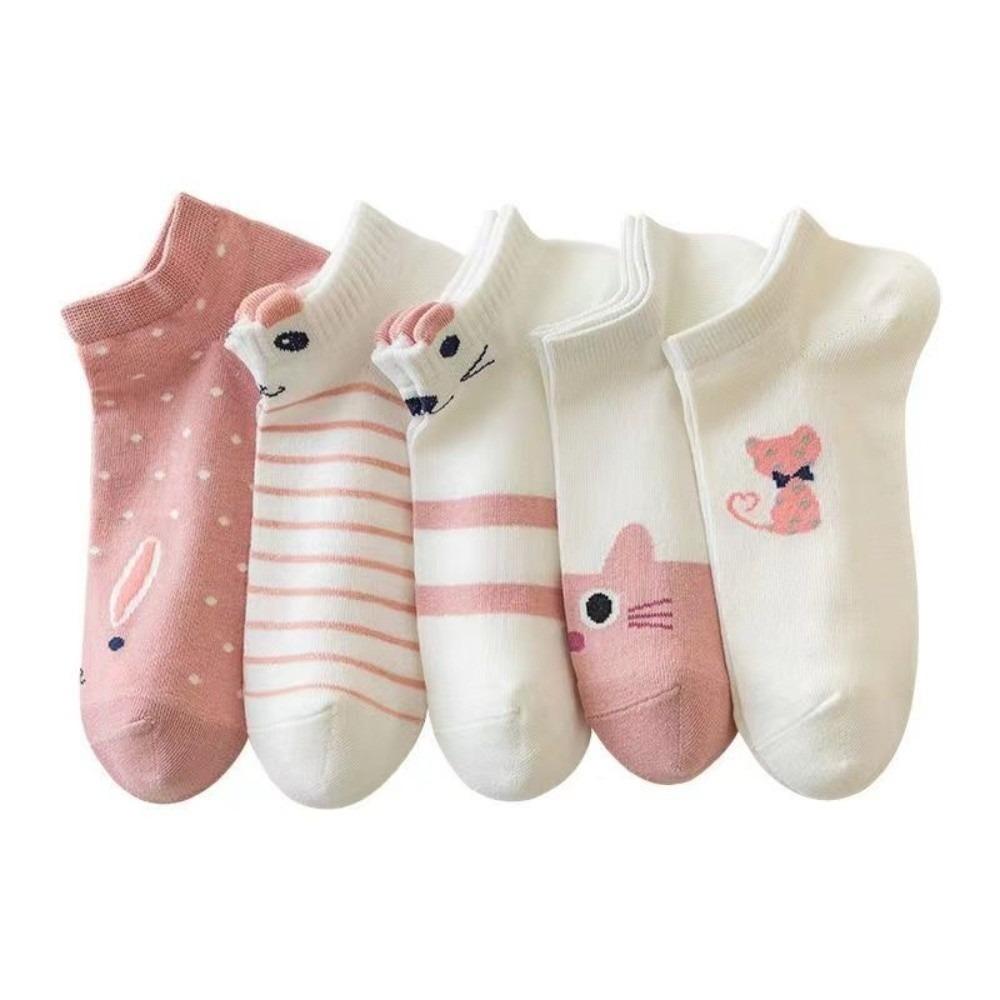 5Pairs Stripe Kawaii Shallow Socks Low Cut Bow Boat Socks Cute Short Tube Socks  Warm