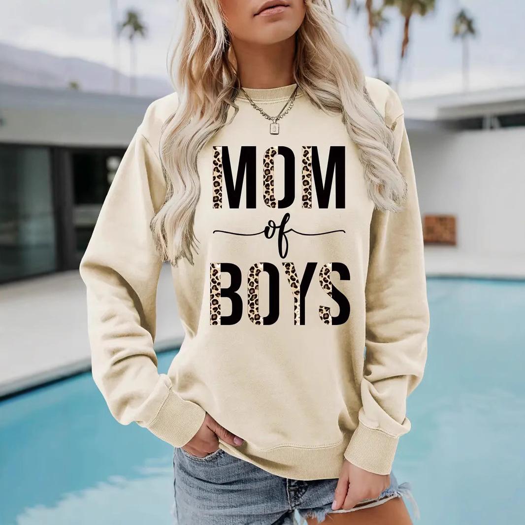 

Мама мальчиков Большой размер Хлопковый свитшот с круглым вырезом Длинный рукав для весны и осени XL хаки