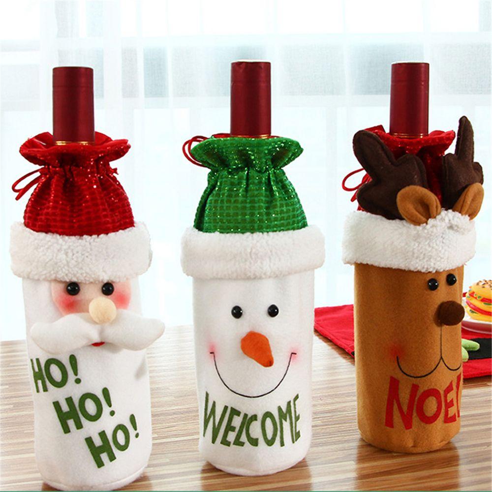 Charming Santa Claus Deer Wine Bottle Cover Bag Dinner Table Decor Champagne Package Christmas
