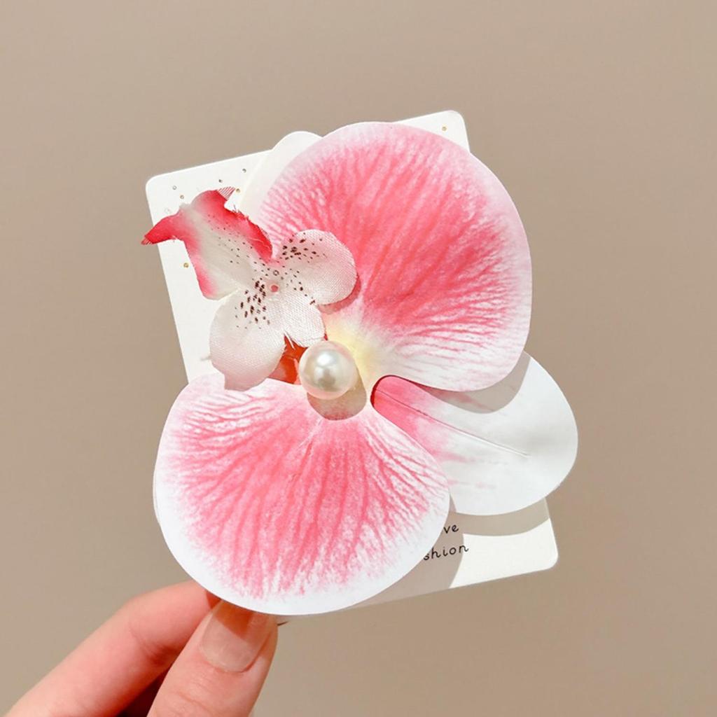 Phalaenopsis Flower Hair Clip For Girls Duckbill Clip Cute Sweet Butterfly Orchid Pearl Hairpin Bangs Side Clip Hair Accessories