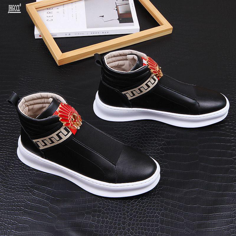 New Men's Cleats Men's Leather Loafers Men's Shoes Thick High-top Riding Boots Plus Size 46 A5