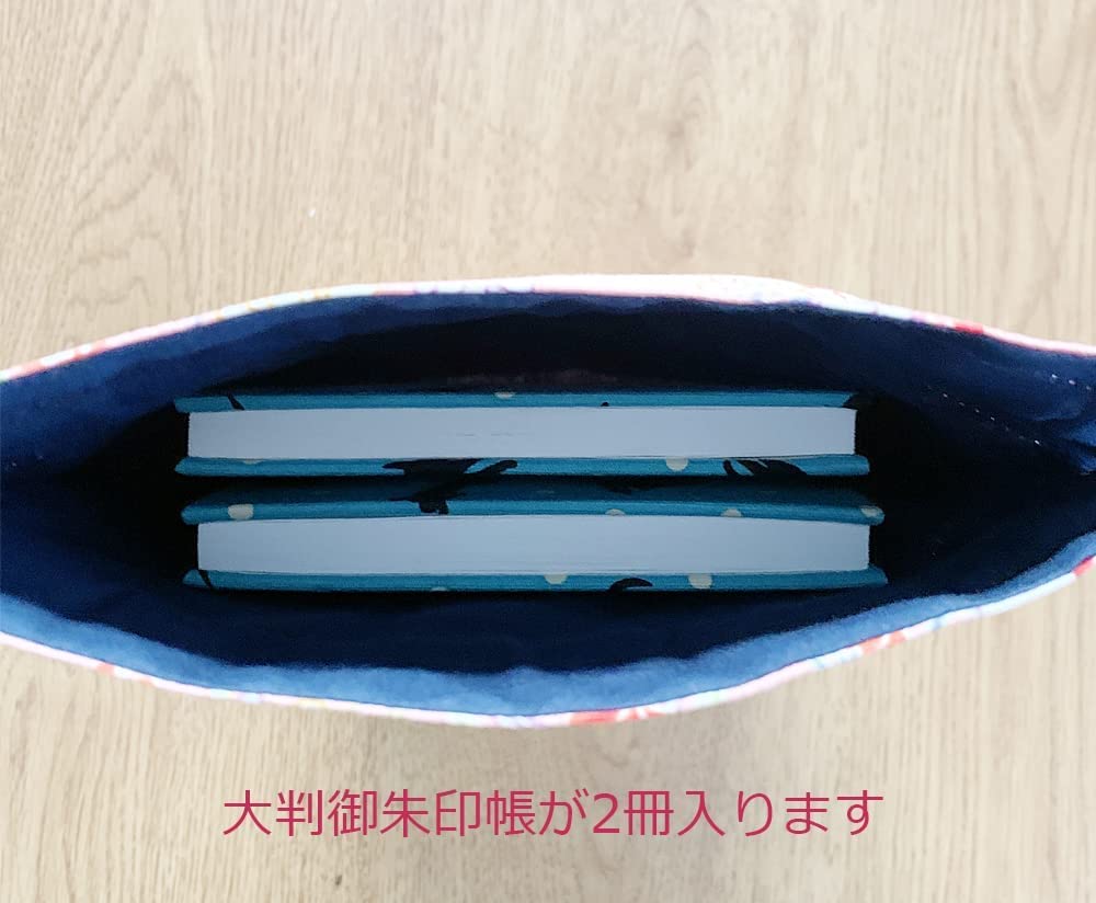 Made In Cotton Drawstring Bag for Goshuincho Stamp X Japanese Cat and Plate Navy Blue Kyosuke, Japan, (Temple Book), 26.5 18cm, Pattern, Design,