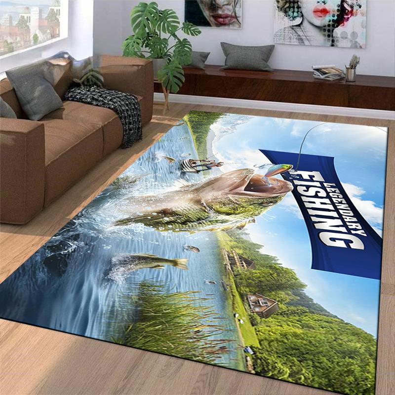 Legendary Fishing Scene Carpet Suitable for use as an anti-slip game mat for living room and bedroom sofas