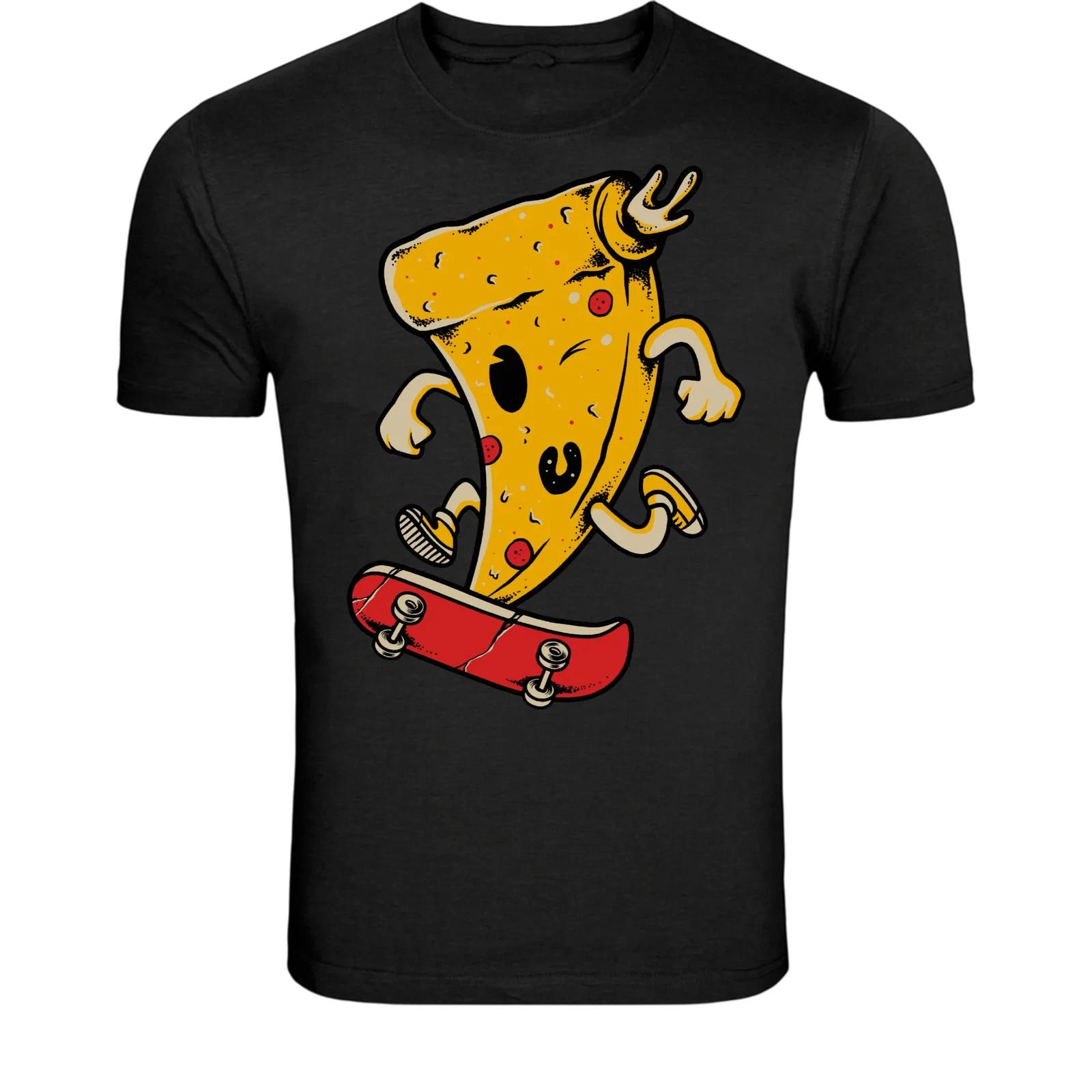 Skateboarding Pizza Slice T-Shirt - Funny Food Skater Graphic Tee S