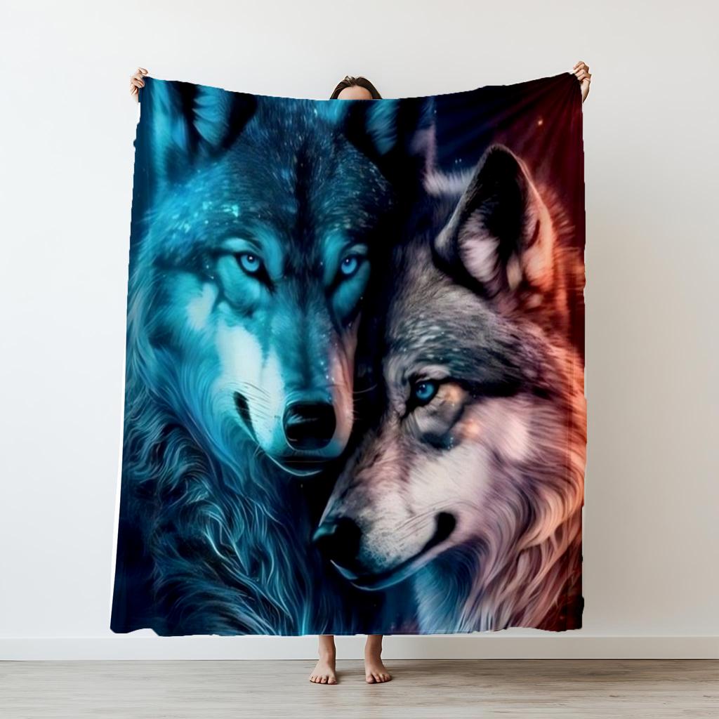 130×150cm Wolf Flannel Thin Fashion Blanket Plush Nap Sofa rug for Living Room Office Bedroom Birthday Home Travel couple Gifts