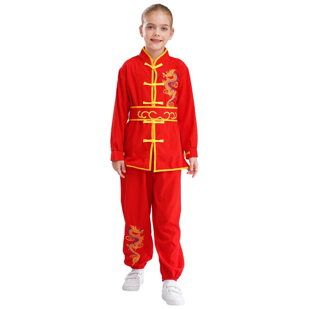 Unisex Kung Fu Performance Set für Kinder: Authentisches Chinesisches Kampfsport-Anzug mit Drachen-Design für Wettkampf & Show