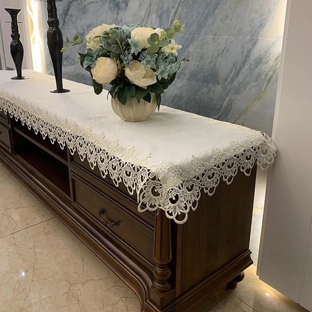 Față de masă dreptunghi cafea din dantelă brodata dulap TV Shopbox Față de masă din țesătură husă de praf cu bandă lungă