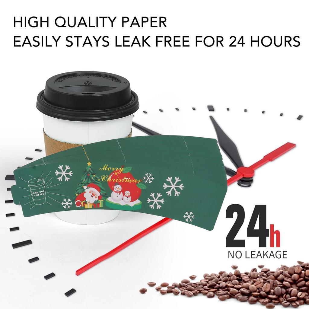 50pcs Cup Sleeve Disposable Efficient Heat Insulation Paper Hot Drink Holder Festival Pattern Adjustable for Christmas