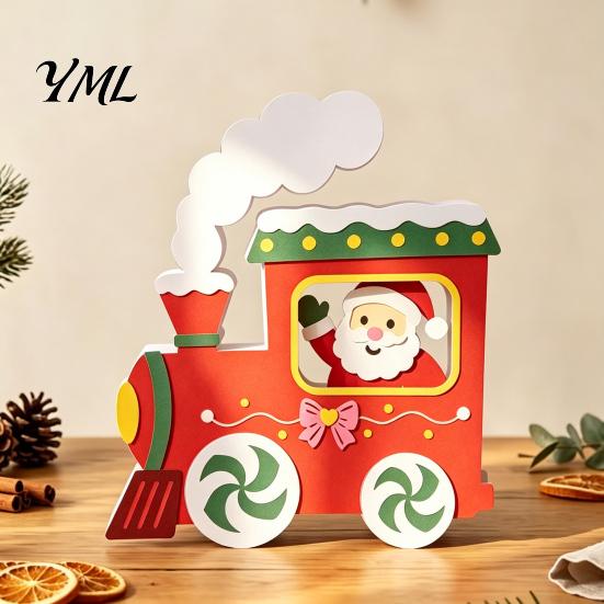 Christmas Party Supplies Wooden Cart Tabletop Decorations, Xmas Figurine Ornament with Snowman Winter Theme Decorations Elk Penguin, Festive