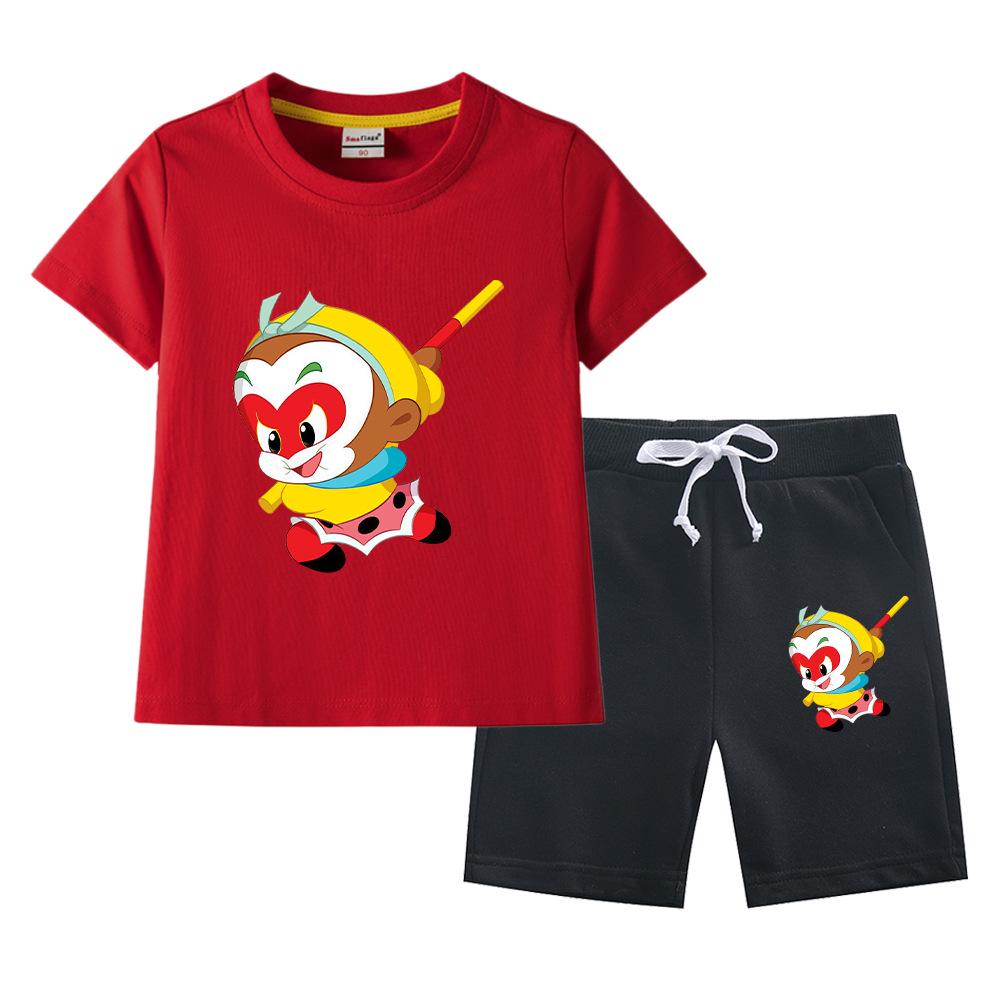 Sun Wukong Boys' Summer 2023 Cotton Outfit: Short Sleeve T-shirt & Shorts Two-Piece Set