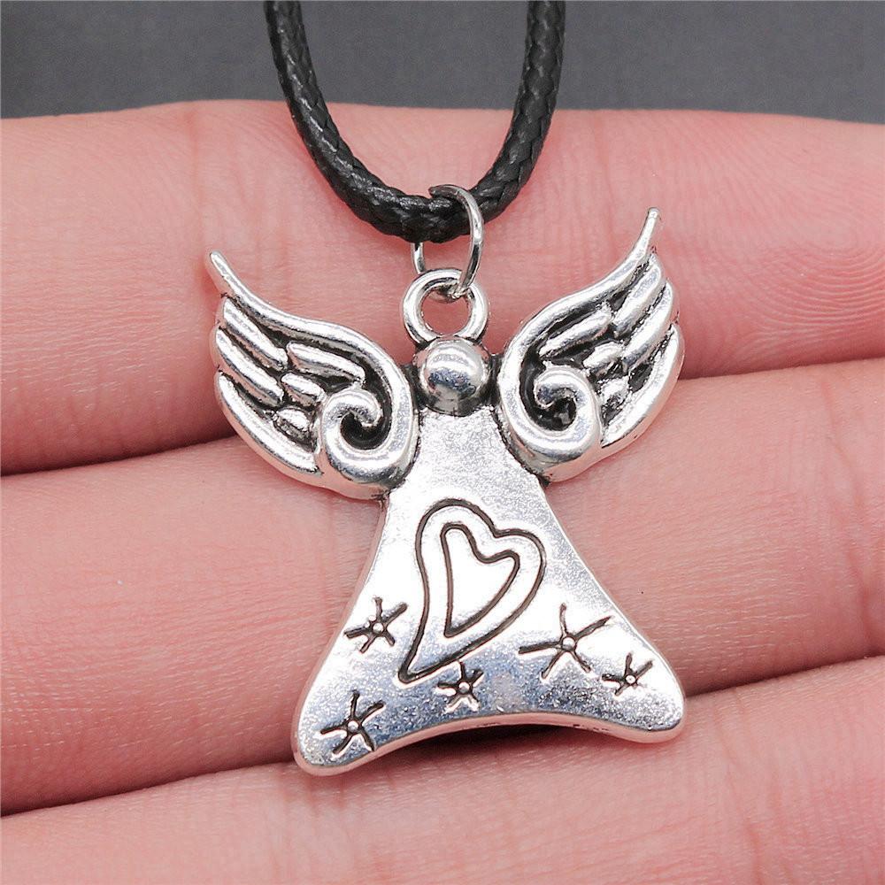 Liebesherz Engel Frieden Halskette Lederkette 45cm Damenschmuck Geburtstag Trend Beschläge