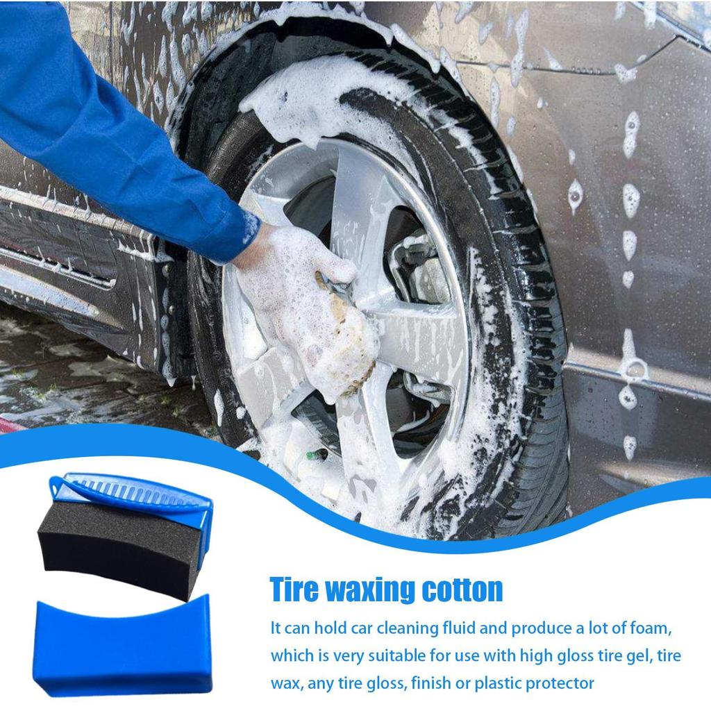 Flat Curved Car Wheel Polishing Waxing Sponge Brush With Cover ABS Washing Cleaning Tire Contour Dressing Applicator Pads