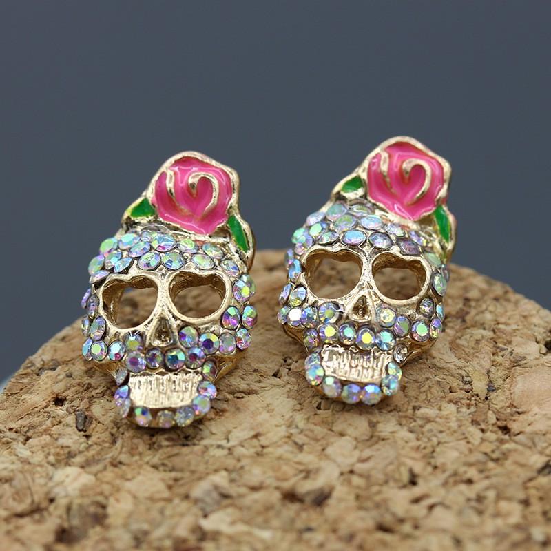 Retro Rosen Totenkopf Ohrstecker Schleife Piercing Ohrringe für Frauen Mädchen Gothic Punk Schmuck