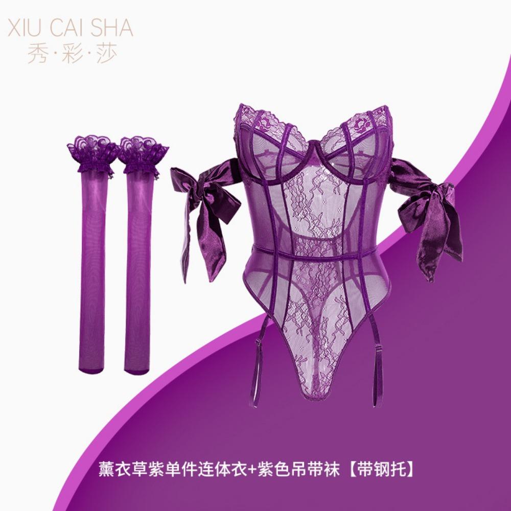 Sexy Pajamas, Sexy Lace Underwear, Shaping Clothes, Pure Desire Transparent Bed, Purple Onesie, Women's Steel Tray, War Robe