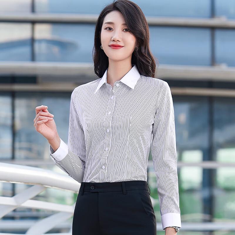 Unisex Striped Long-Sleeve Business Formal Shirt