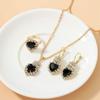 4 Piece Set Women Black Water Droplet Love Water Diamond Necklace Earrings Ring Zircon Fashionable Exquisite Suitable Party