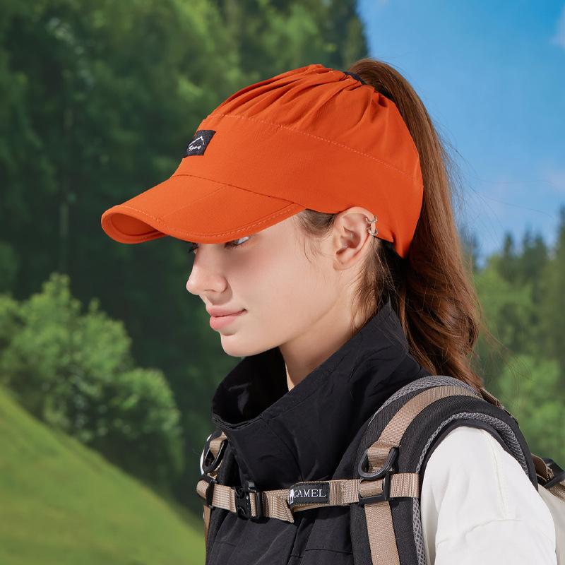 Summer Outdoor Breathable Empty Top Hat Can Be Tied Ponytail Duck Tongue Baseball Cap Foldable Brim Sun Protection Sun Hat Children