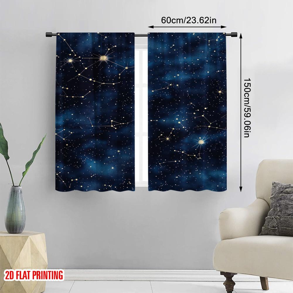 2D Flat Printing 2pcs Window Drapes Milky Way Pattern Versatile Durable Polyester  Without Electricity Festive Holiday Use for