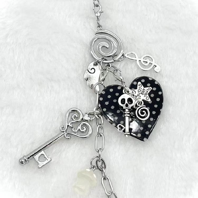 Trendsetting 60cm Extendable Charm Necklace Showcasing Artistic Dot Heart Skull And Spirals Details Elegant Clavicle Chai