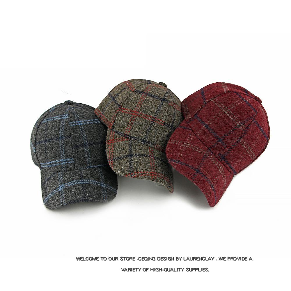 Autumn Winter Hat Men Women Wool Plaid Baseball Cap British Vintage Cap