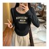 Pure Desire Straight Shoulder Round Neck Long Sleeve T-shirt for Women Early Autumn New Sweet Slim Base Shirt Top