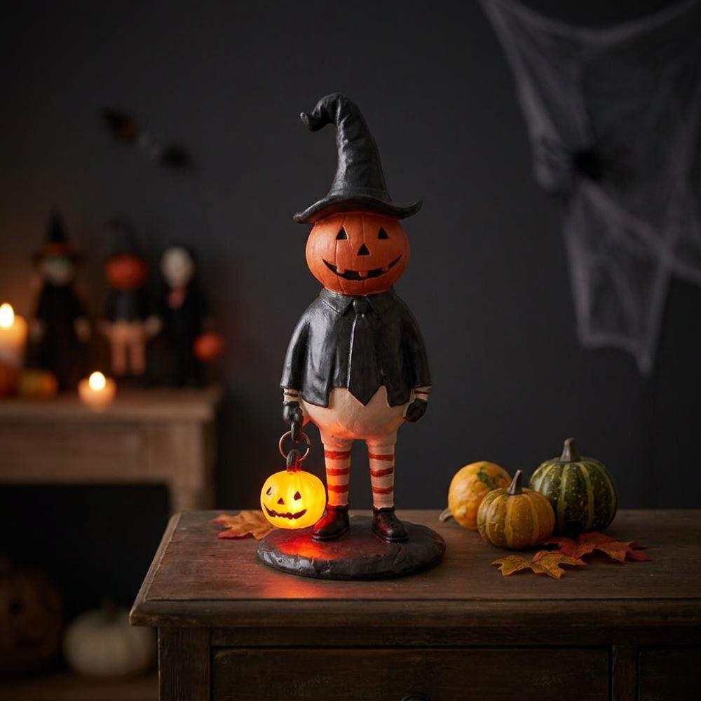Light Up Pumpkin Man Tabletop Statue Resin LED Pumpkin Head Light  Halloween Party