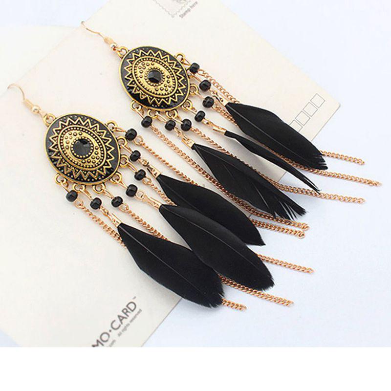 Boho etnico Dream Catcher piuma antico orecchini a gancio lungo fantasia fatta a mano catena nappa orecchino per gioielli da donna  36